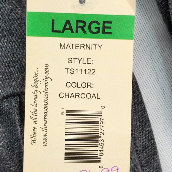NWT Three Season Maternity Shirt Large Black Gray Long Empire Waist Stretchy Top - Picture 14 of 15